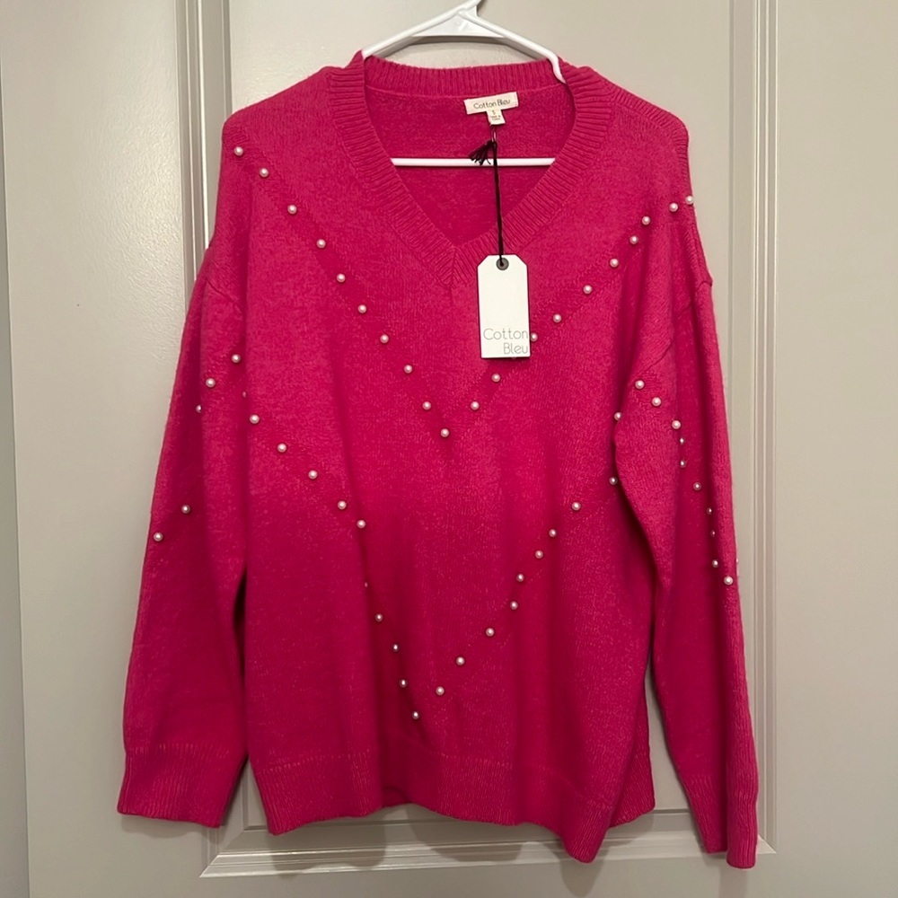 Dark pink sweater with pearl detailing